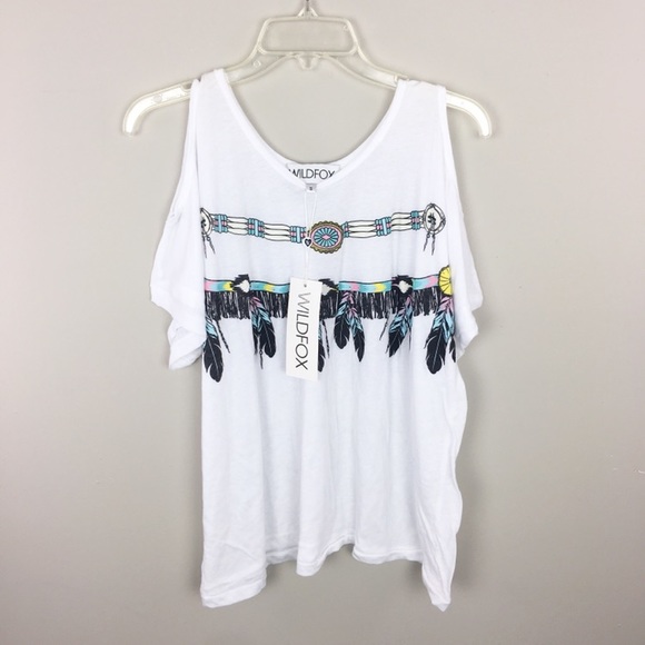 WILDFOX | White Boho Print Cold Shoulder Top - E75 - Picture 2 of 5